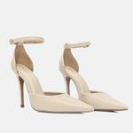 Scarpin Couro Premium Glam Verniz Salto Alto Fino Off White