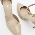 Scarpin Couro Premium Glam Verniz Salto Médio Fino Off White