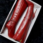 Bota Cano Longo Couro Premium Salto Alto Fino Vermelho Merlot