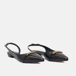 Sapatilha Couro Verniz Corrente Slingback Preto
