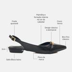 Sapatilha Couro Verniz Corrente Slingback Preto