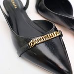 Sapatilha Couro Verniz Corrente Slingback Preto