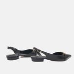Sapatilha Couro Verniz Corrente Slingback Preto