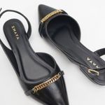 Sapatilha Couro Verniz Corrente Slingback Preto