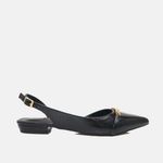 Sapatilha Couro Verniz Corrente Slingback Preto