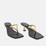 Mule Couro Crystal Salto Baixo Preto