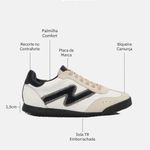 Tênis Couro Camurça Premium Zhaya Off White Preto