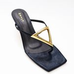 Mule Couro Crystal Salto Baixo Preto