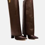 Bota Cano Longo Couro Premium Salto Bloco Alto Marrom Cacau
