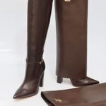 Bota Cano Longo Couro Premium Salto Bloco Alto Marrom Cacau
