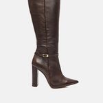 Bota Cano Longo Couro Premium Salto Bloco Alto Marrom Cacau