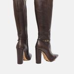 Bota Cano Longo Couro Premium Salto Bloco Alto Marrom Cacau