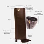 Bota Cano Longo Couro Premium Salto Bloco Alto Marrom Cacau