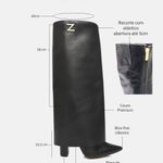 Bota Cano Longo Couro Premium Salto Bloco Alto Preto