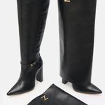 Bota Cano Longo Couro Premium Salto Bloco Alto Preto