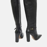 Bota Cano Longo Couro Premium Salto Bloco Alto Preto