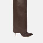 Bota Cano Longo Couro Premium Salto Alto Fino Marrom Cacau