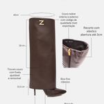 Bota Cano Longo Couro Premium Salto Alto Fino Marrom Cacau