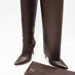 Bota Cano Longo Couro Premium Salto Alto Fino Marrom Cacau