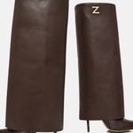 Bota Cano Longo Couro Premium Salto Alto Fino Marrom Cacau