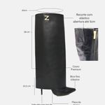 Bota Cano Longo Couro Premium Salto Alto Fino Preto