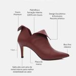 Ankle Boot Couro Premium Salto Baixo Fino Vermelho Merlot
