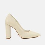 Scarpin Couro Salto Bloco Médio Off White