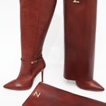 Bota Cano Longo Couro Premium Salto Alto Fino Vermelho Merlot