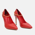 Scarpin Couro Salto Alto Fino Vermelho Ferrari
