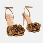 Sandália Couro Premium Tressê Salto Alto Fino Bronze Gold