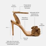 Sandália Couro Premium Tressê Salto Alto Fino Bronze Gold