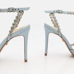 Sandália Couro Premium Salto Alto Fino Pedraria Crystal Azul Celeste