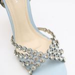 Sandália Couro Premium Salto Alto Fino Pedraria Crystal Azul Celeste