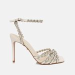 Sandália Couro Premium Salto Alto Fino Pedraria Crystal Branco