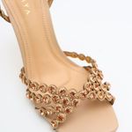 Sandália Couro Premium Salto Alto Fino Pedraria Crystal Nude