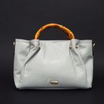 Bolsa Couro Premium Lisa Bamboo Azul Celeste