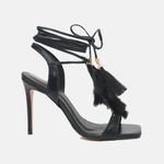 Sandália Couro Premium Salto Alto Fino Amarração Preto