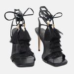 Sandália Couro Premium Salto Alto Fino Amarração Preto