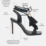 Sandália Couro Premium Salto Alto Fino Amarração Preto