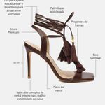 Sandália Couro Premium Salto Alto Fino Amarração Café