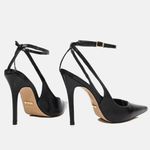 Scarpin SlingBack Couro Verniz Premium Salto Alto Fino Preto