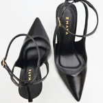 Scarpin SlingBack Couro Verniz Premium Salto Alto Fino Preto