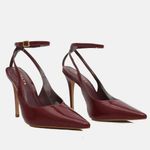 Scarpin SlingBack Couro Verniz Premium Salto Alto Fino Vermelho Merlot