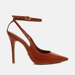 Scarpin SlingBack Couro Verniz Premium Salto Alto Fino Caramelo