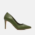 Scarpin Couro Salto Médio Fino Verde Militar
