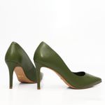 Scarpin Couro Salto Médio Fino Verde Militar