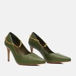 Scarpin Couro Salto Médio Fino Verde Militar