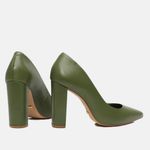 Scarpin Couro Salto Bloco Médio Verde Militar
