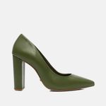 Scarpin Couro Salto Bloco Médio Verde Militar