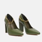Scarpin Couro Salto Bloco Médio Verde Militar